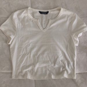 Shein White Notched Crop Top